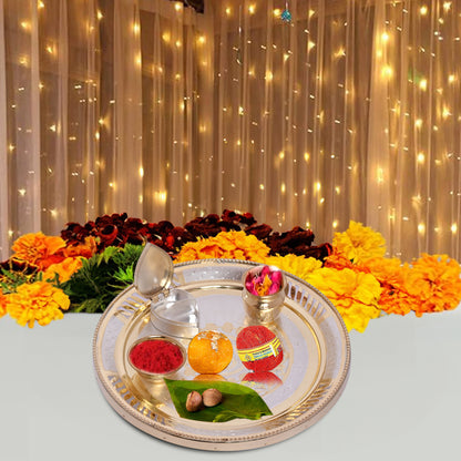 Diviniti 24K Gold Plated Puja Thali Kit Luxurious Tradition for Spiritual Ceremonies for Home & Office Décor, Puja Room Diwali Gift (324g)