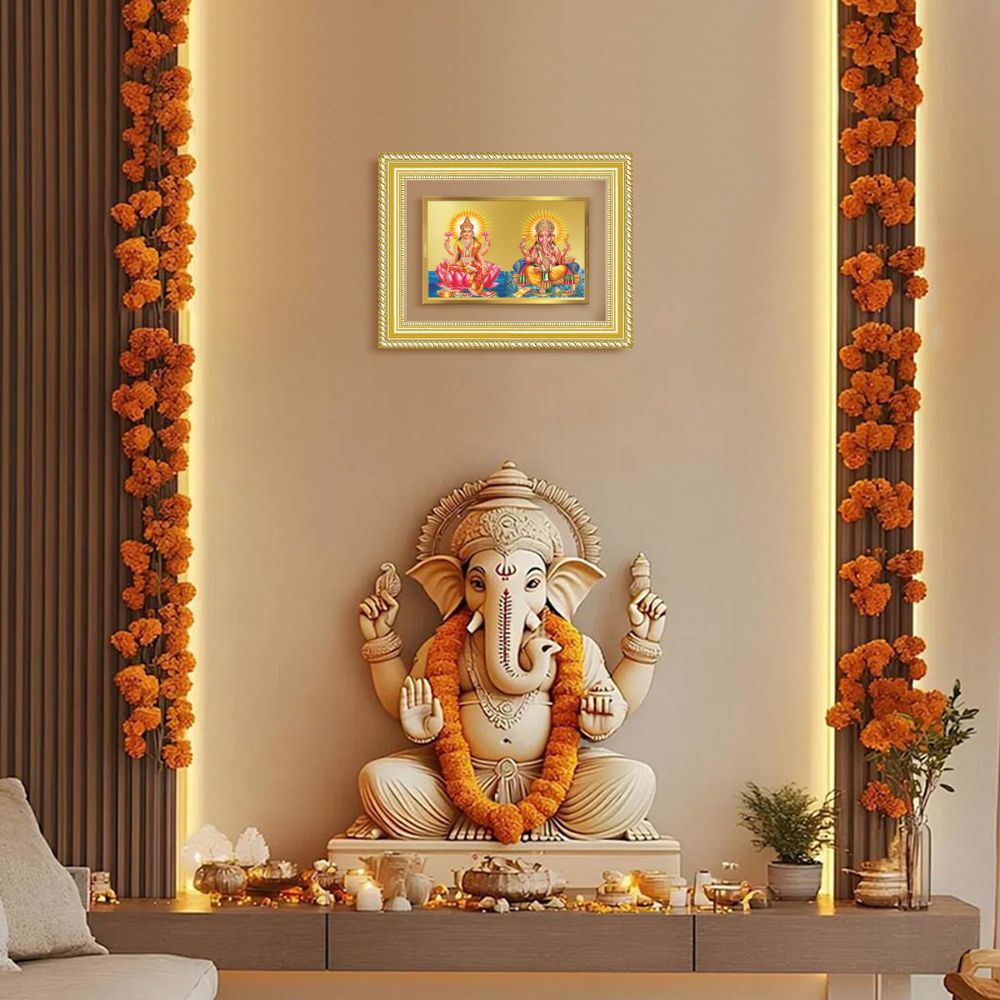 Diviniti 24K Gold Plated Lakshmi Ganesha (Classic) Divine Wall Frame for Home Mandir & Office Decor | Luxury Spiritual Gift