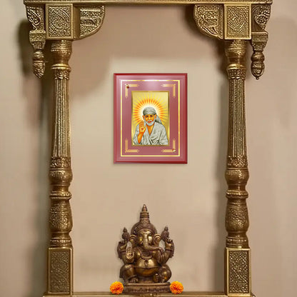 Diviniti 24K Gold Plated Sai Baba Blessing Pose Tabletop Photo Frame | Faith, Peace & Divine Grace