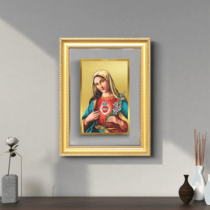 Diviniti 24K Gold Plated Mother Mary (Classic) Divine Wall Frame for Home Mandir & Office Decor | Luxury Spiritual Gift