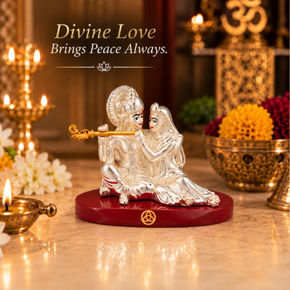 DIVINITI 999 Silver-Plated Radha Krishna Idol | Car & Home Decor | Gift Box | 7x9 CM