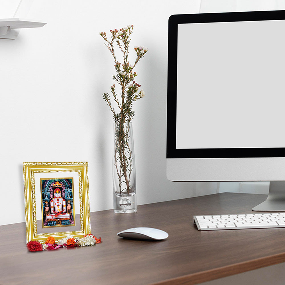 Diviniti 24K Gold Plated Adinath Divine Wall and Table Top Frame for Home Mandir & Office Decor | Premium Jain Spiritual Gift
