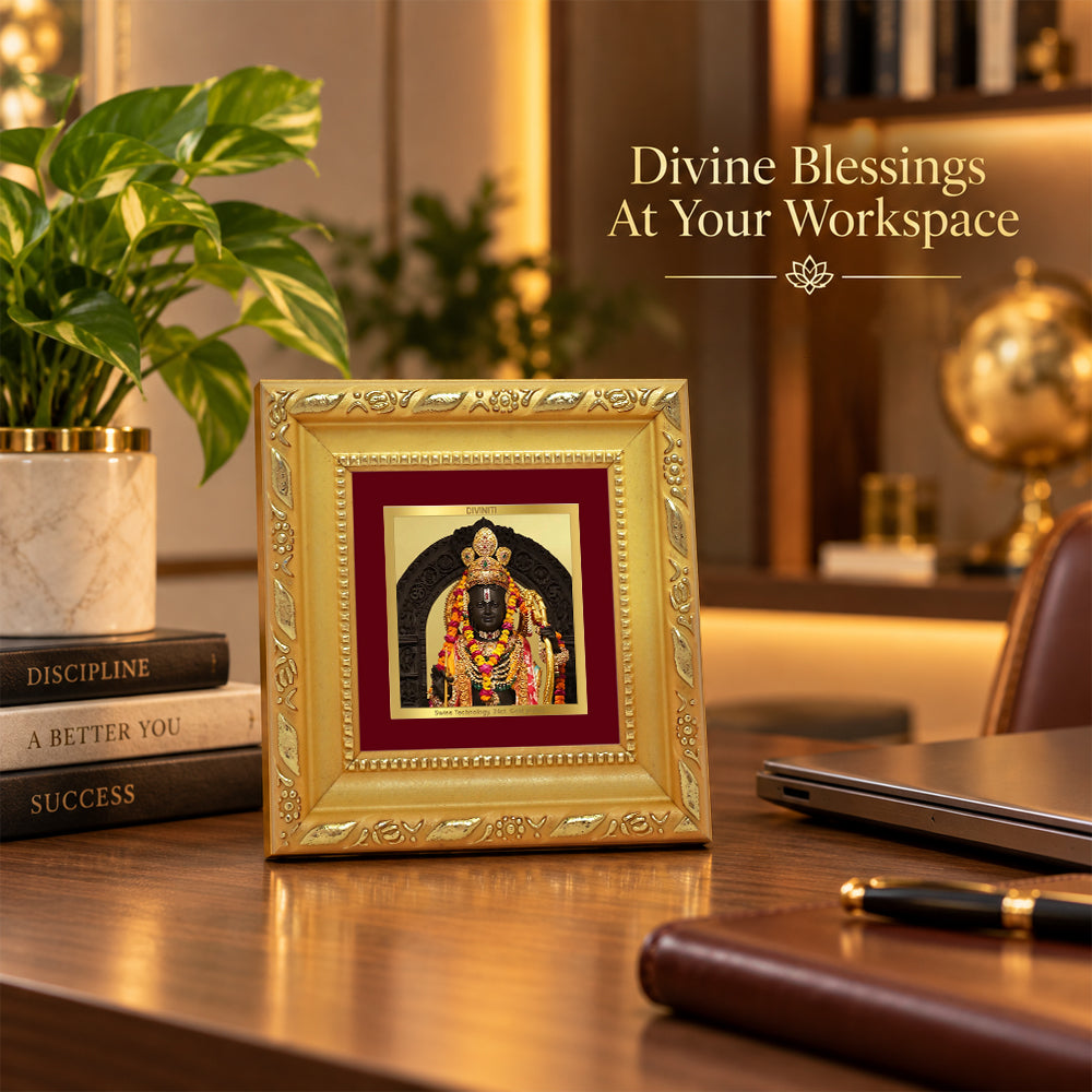 24K Gold-Plated Lord Ram Lalla Frame | Premium Gift Box | 10x10 CM