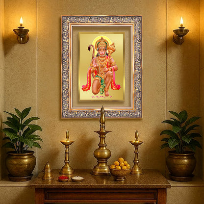 Diviniti 24K Gold Plated Hanuman With Blessings (Classic) Divine Wall Frame for Home Mandir & Office Decor | Luxury Spiritual Gift