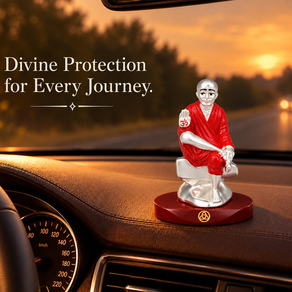 DIVINITI 999 Silver-Plated Sai Baba Idol | Car & Home Decor | Gift Box | 9x6.5 CM