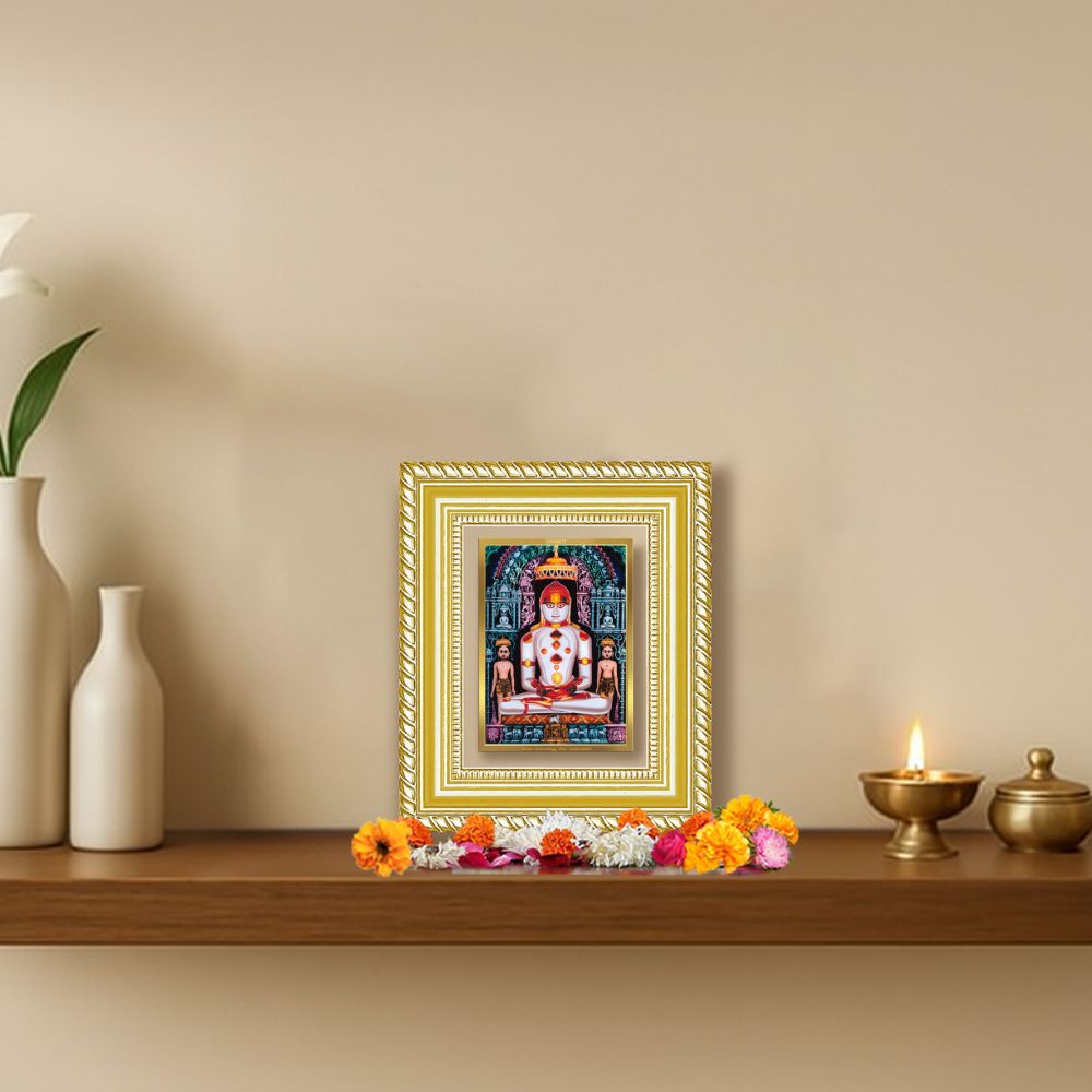 Diviniti 24K Gold Plated Adinath Divine Table Top Frame for Home Mandir & Office Decor | Premium Jain Spiritual Gift