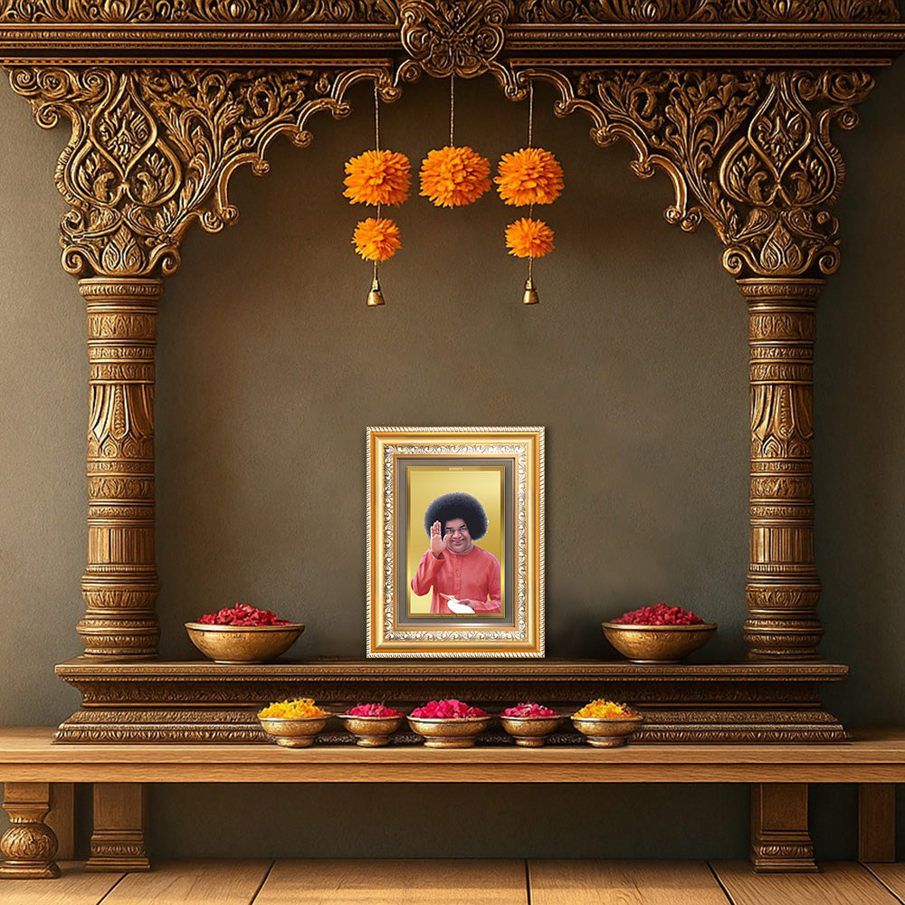 Diviniti 24K Gold Plated Satya Sai Baba (Classic) Divine Wall Frame for Home Mandir & Office Decor | Luxury Spiritual Gift