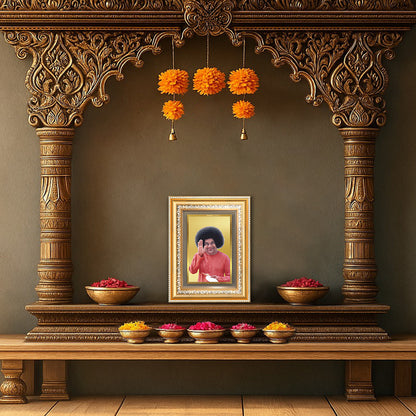 Diviniti 24K Gold Plated Satya Sai Baba (Classic) Divine Wall Frame for Home Mandir & Office Decor | Luxury Spiritual Gift