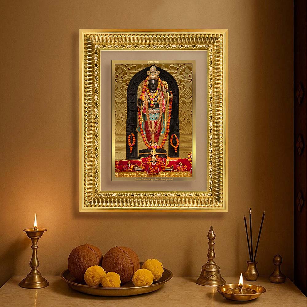 Diviniti 24K Gold Plated Ram Lalla (Classic) Divine Wall Frame for Home Mandir & Office Decor | Luxury Spiritual Gift