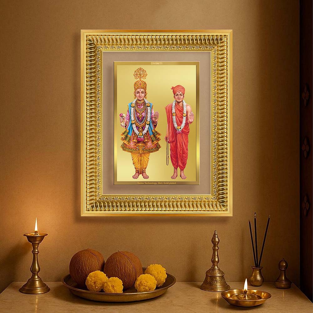 Diviniti 24K Gold Plated Swaminarayan (Classic) Divine Wall Frame for Home Mandir & Office Decor | Luxury Spiritual Gift