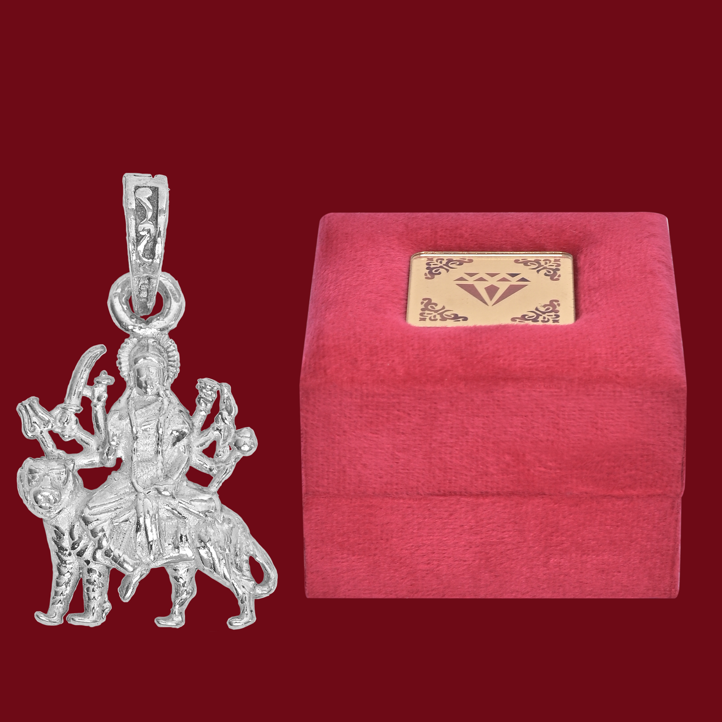 925 Pure Silver Durga Mata Pendant for Men, Women & Kids Divine God Pendant for Birthday, Anniversary, Special Occasion Gift (1.9x1.5 CM 4 g)