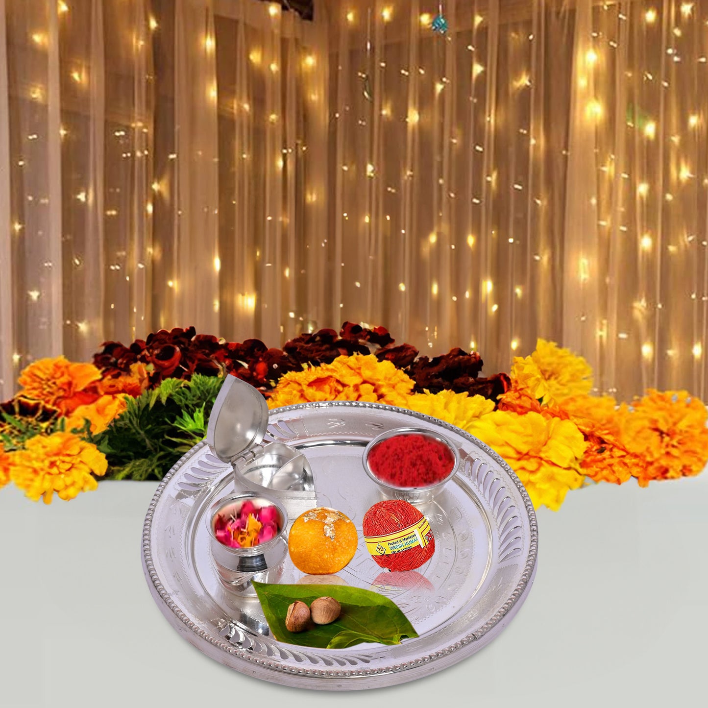 Diviniti 925 Pure Silver Puja Thali Kit Luxurious Tradition for Spiritual Ceremonies for Home & Office Décor, Puja Room Diwali Gift (279g)