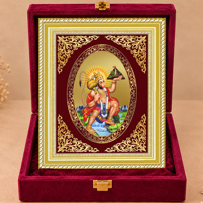 24K Gold-Plated Hanuman with Sanjeevani Mountain Frame | Premium Gift Box | 26x20 CM
