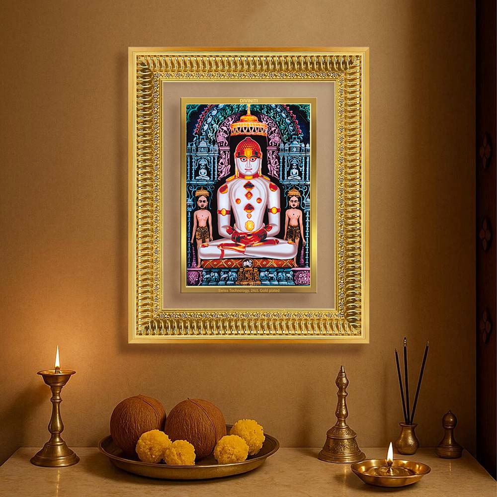 Diviniti 24K Gold Plated Adinath Divine Wall Frame for Home Mandir & Office Decor | Premium Jain Spiritual Gift