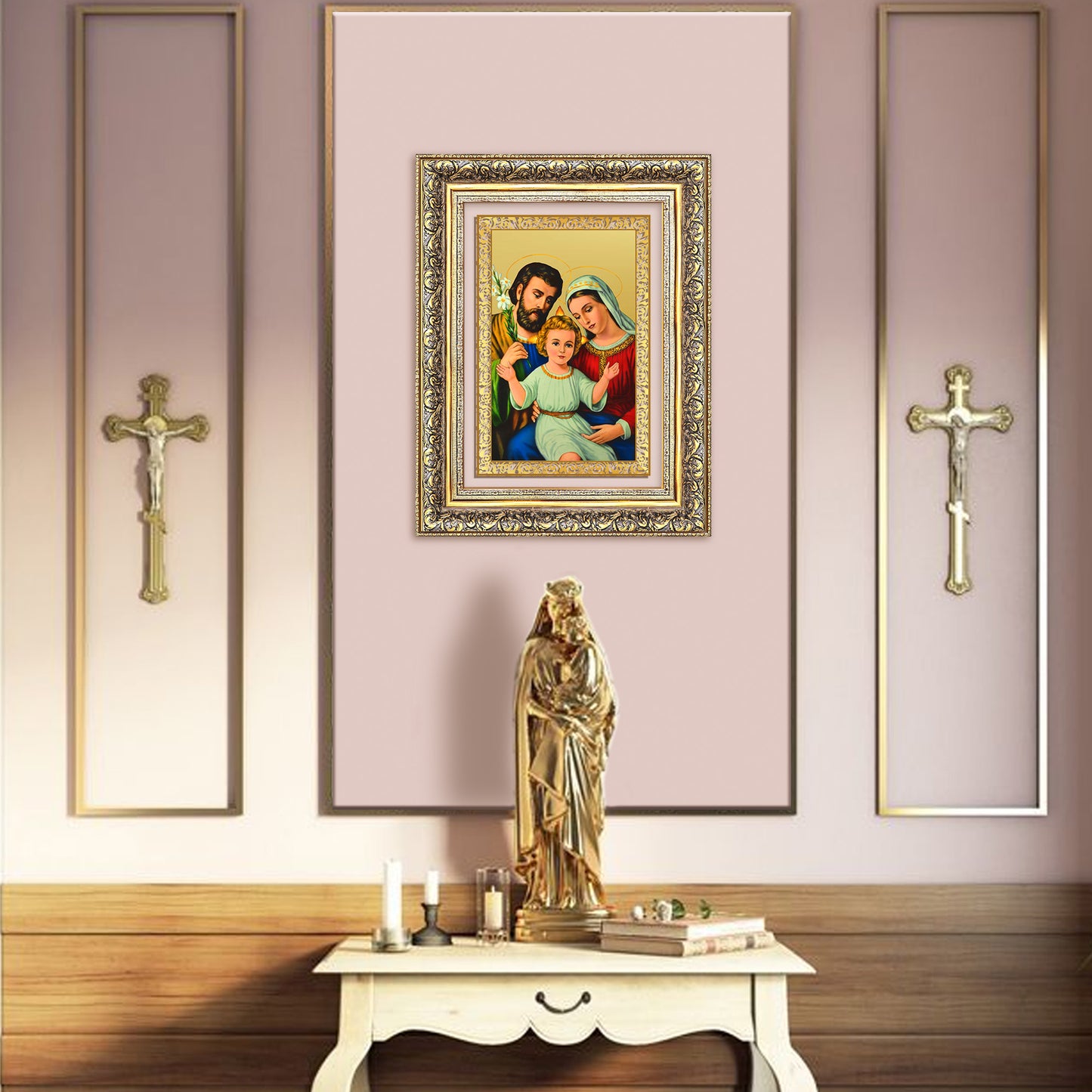 Diviniti 24K Gold Plated Holy Family (Classic) Divine Wall Frame for Home Mandir & Office Decor | Luxury Spiritual Gift