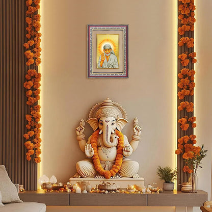 Diviniti 24K Gold Plated Sai Baba With Blessings (Classic) Divine Wall Frame for Home Mandir & Office Decor | Luxury Spiritual Gift
