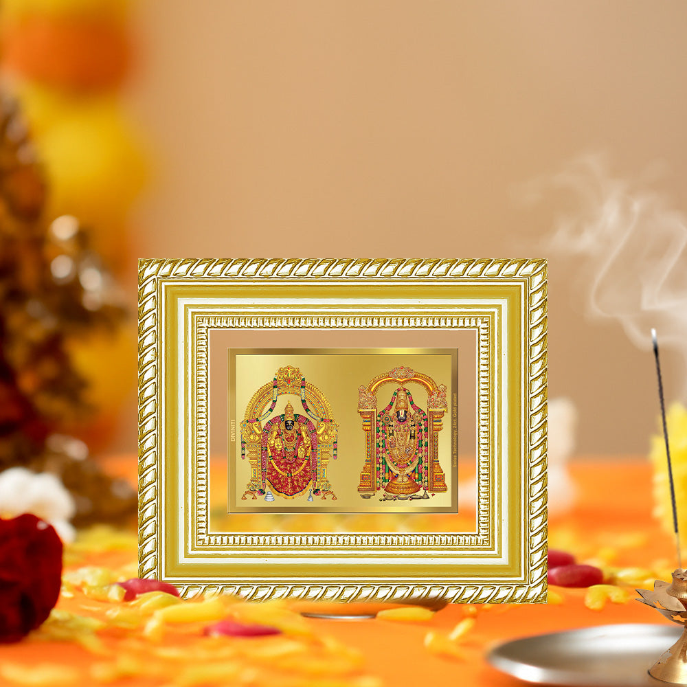 Diviniti 24K Gold Plated Padmavati And Balaji Divine Table Top Frame for Home Mandir & Office Decor | Luxury Spiritual Gift