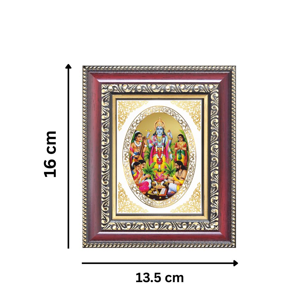 Lord Satyanarayan Divine Vishnu Form Sacred Truth & Blessings Royal Tabletop Frame in 24K Gold Plated Foil