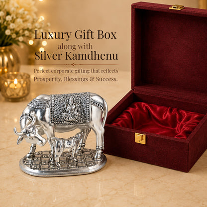 Diviniti 999 Silver Plated Kamdhenu Cow Idol with Gift Box | Antique Décor