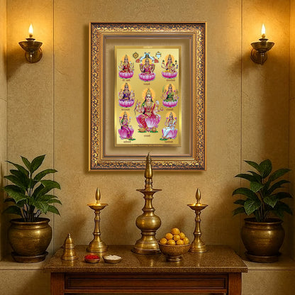 Diviniti 24K Gold Plated Ashtalakshmi Divine Wall Frame for Home Mandir & Office Decor | Luxury Spiritual Gift
