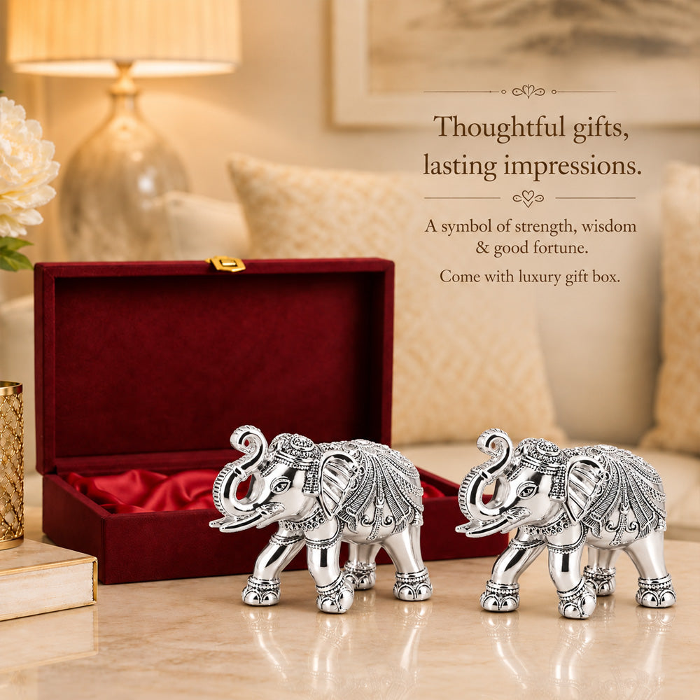 999 Silver-Plated Elephant Pair | Premium Gift Box | 10x13 CM