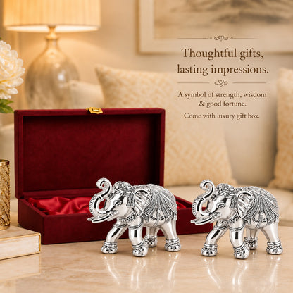 999 Silver-Plated Elephant Pair | Premium Gift Box | 10x13 CM