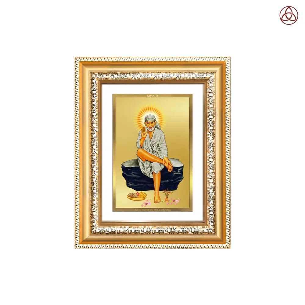Sai Baba of Shirdi | Saint of Faith & Compassion Wall & Tabletop Photo Frame in 24K Gold Plated Foil