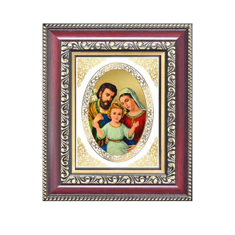 Holy Family (Jesus, Mary & Joseph) Divine Christian Sacred Love & Blessings Royal Tabletop Frame in 24K Gold Plated Foil