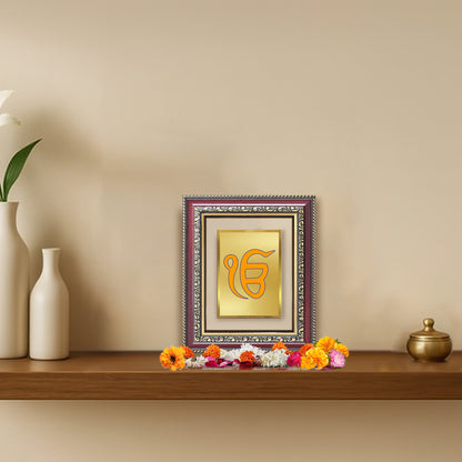 Diviniti 24K Gold Plated Ik Omkar (Classic) Divine Table Top Frame for Home Mandir & Office Decor | Luxury Spiritual Gift