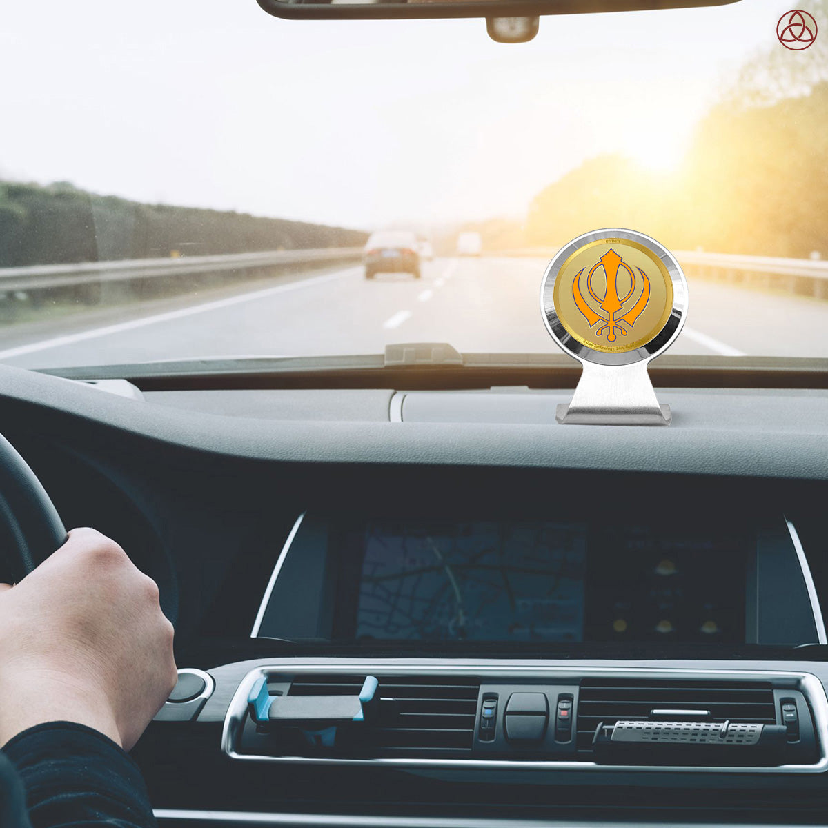 Khanda Sahib | Sacred Sikh Symbol Car Dashboard & Tabletop Photo Frame in 24K Gold Plated Foil