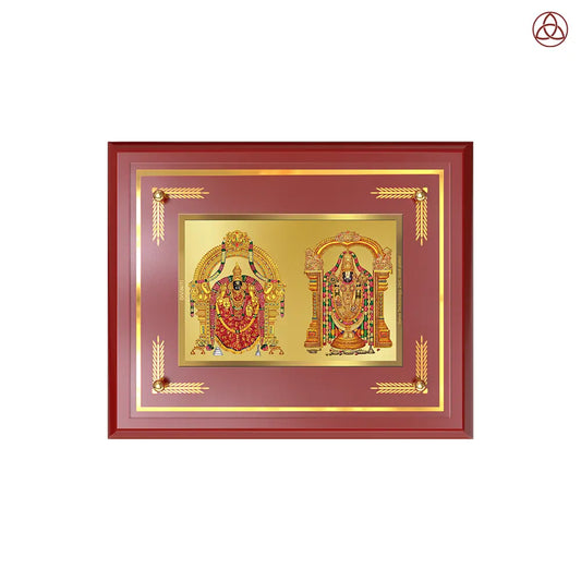 Lord Venkateswara Tirupati Balaji & Goddess Padmavati | Divine Couple Wall & Tabletop Photo Frame in 24K Gold Plated Foil