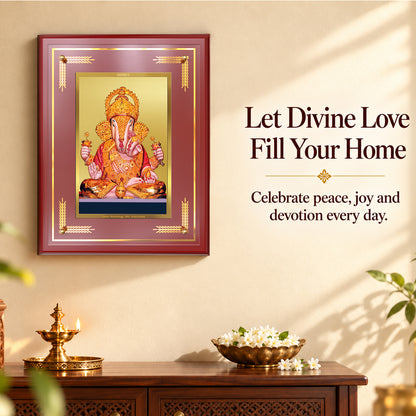 24K Gold-Plated Dagadu Ganesha MDF Frame | Premium Gift Box | 27x35 CM