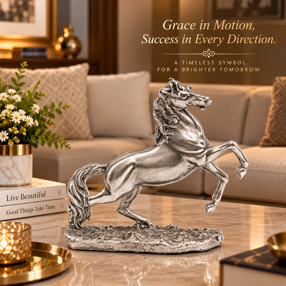 999 Antique Silver-Plated Jumping Horse Idol | Premium Gift Box | 17x22 CM