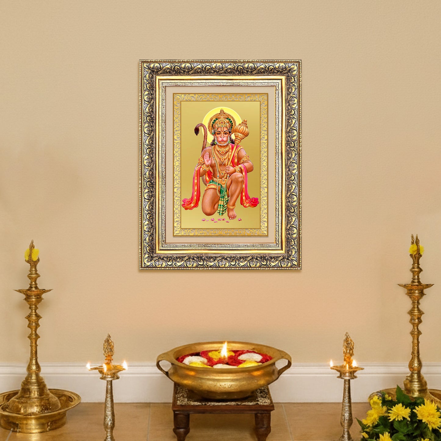 Diviniti 24K Gold Plated Hanuman With Blessings (Classic) Divine Wall Frame for Home Mandir & Office Decor | Luxury Spiritual Gift