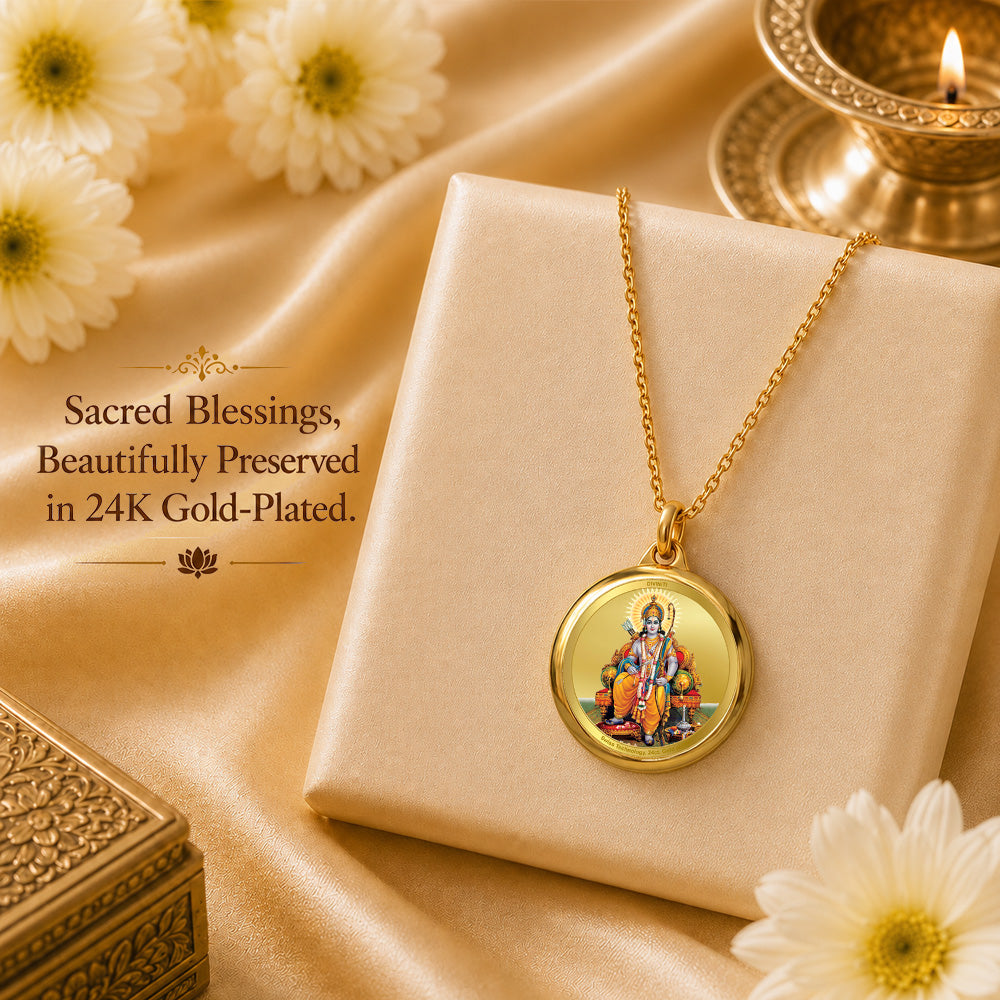 Diviniti 24K Gold Plated Lord Ram Lalla & Jai Shri Ram 22MM Double Sided Pendant For Men, Women & Kids