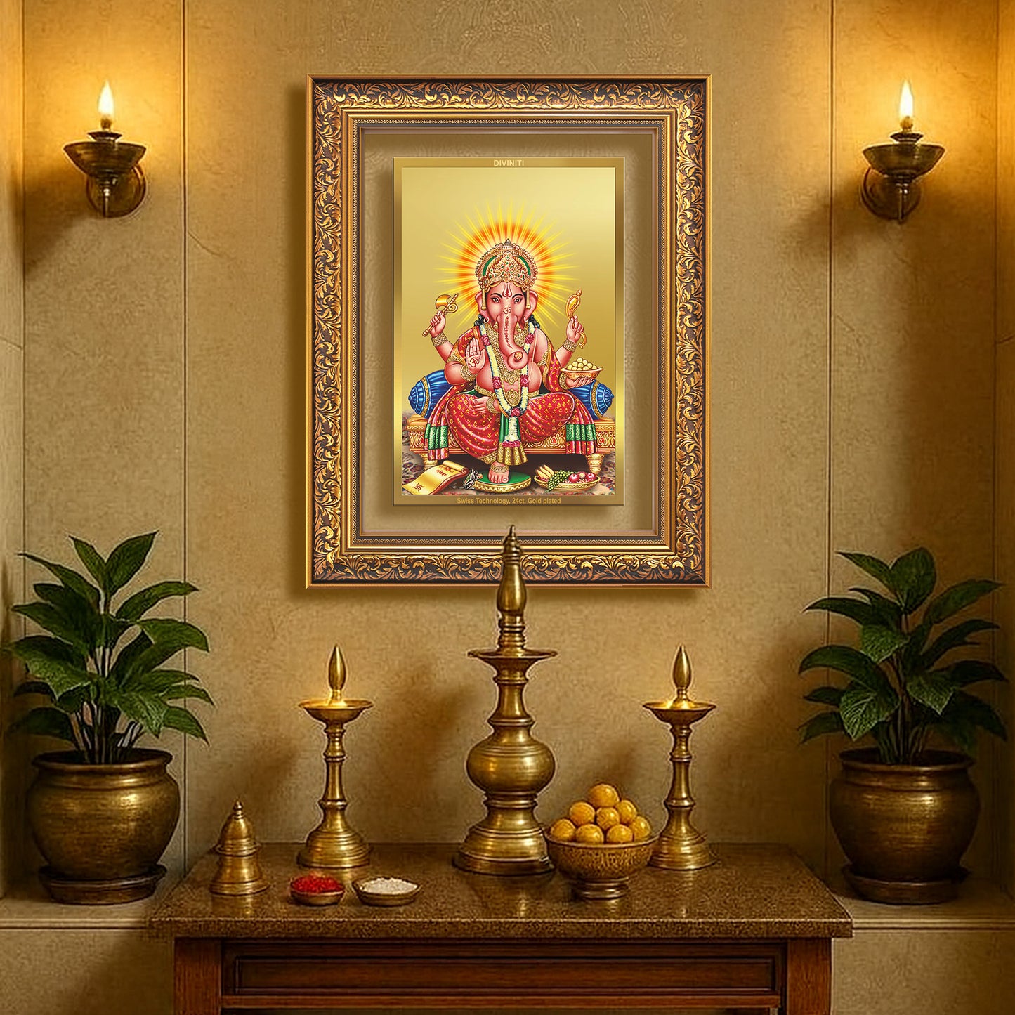 Diviniti 24K Gold Plated Ganesha (Classic) Divine Wall Frame for Home Mandir & Office Decor | Luxury Spiritual Gift