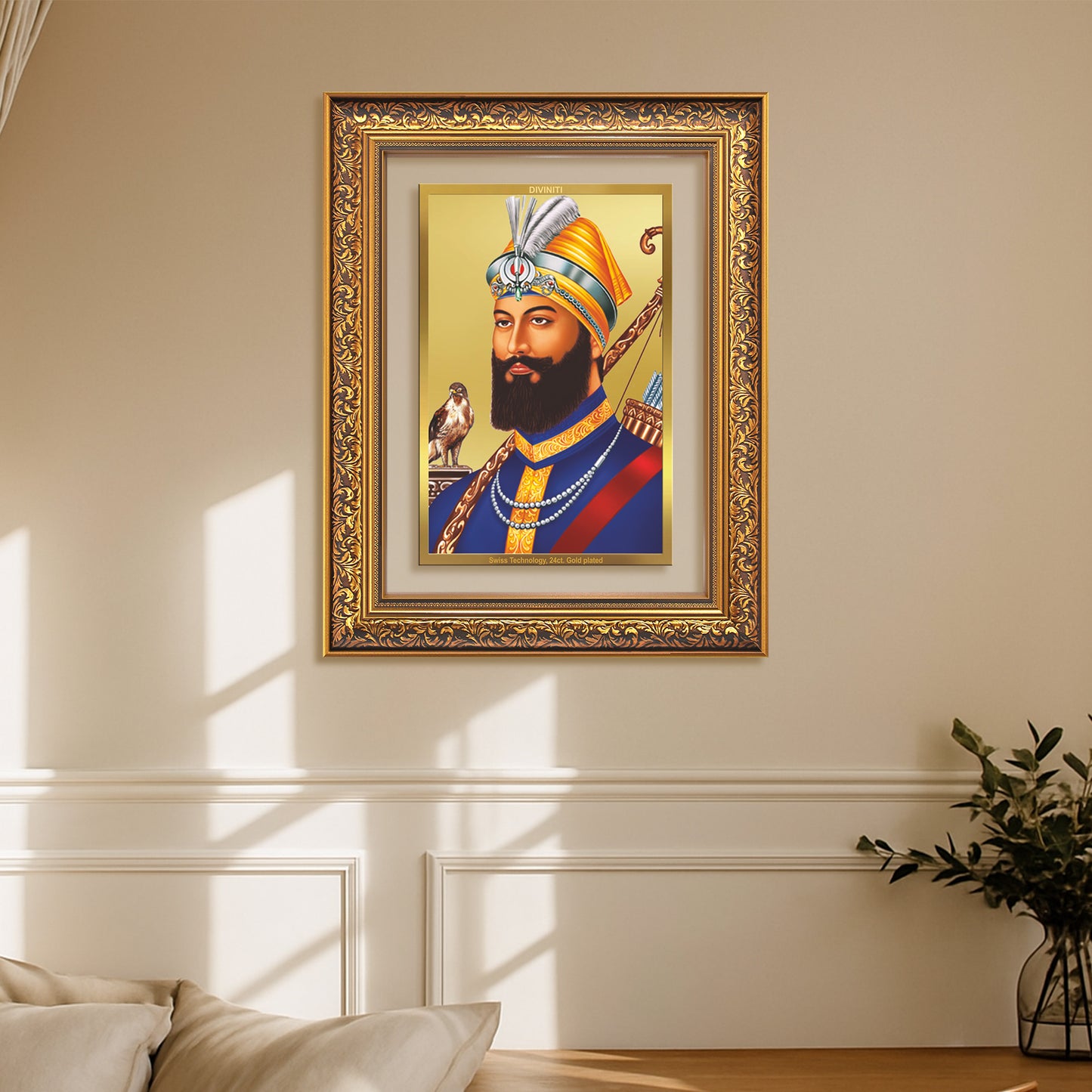 Diviniti 24K Gold Plated Guru Gobind Singh Ji (Classic) Sacred Sikh Wall Frame for Home Decor & Office Ambiance | Premium Spiritual Gift