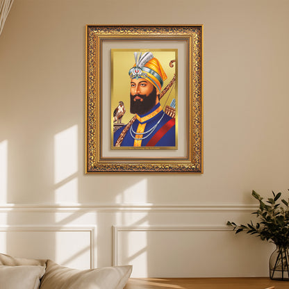 Diviniti 24K Gold Plated Guru Gobind Singh Ji (Classic) Sacred Sikh Wall Frame for Home Decor & Office Ambiance | Premium Spiritual Gift