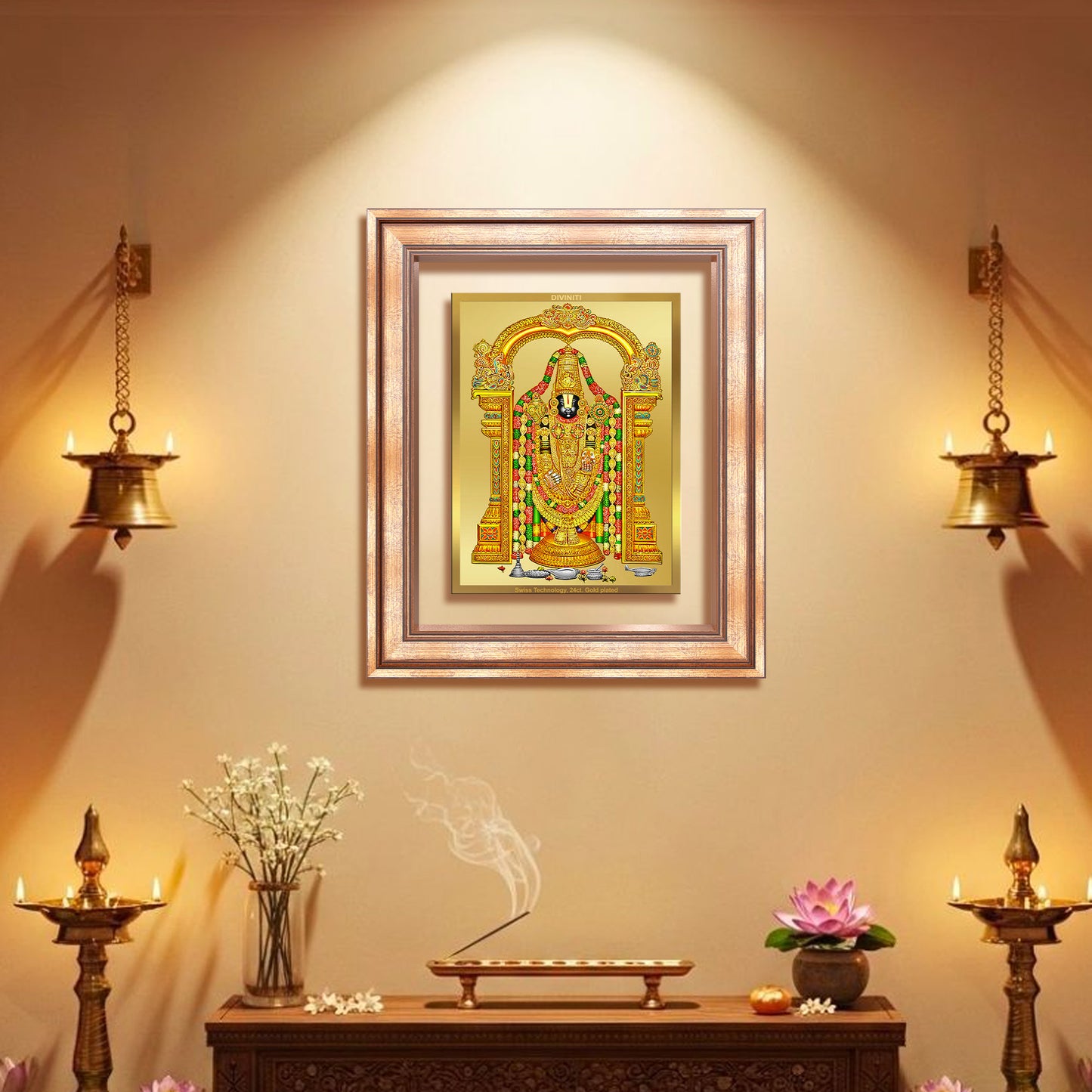 Diviniti 24K Gold Plated Tirupati Balaji Divine Wall Frame for Home Mandir & Office Decor | Luxury Spiritual Gift
