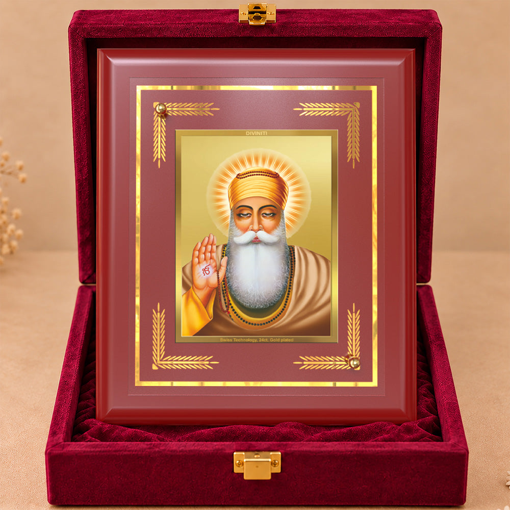 24K Gold-Plated Guru Nanak Dev Ji MDF Frame | Premium Gift Box | 16 X 13.5 CM
