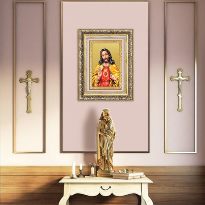Diviniti 24K Gold Plated Jesus Christ (Classic) Divine Wall Frame for Home Mandir & Office Decor | Luxury Spiritual Gift