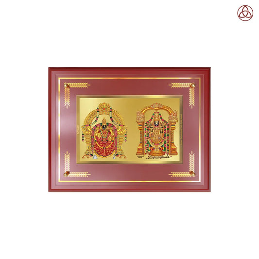 Lord Venkateswara Tirupati Balaji & Goddess Padmavati | Divine Couple Wall & Tabletop Photo Frame in 24K Gold Plated Foil