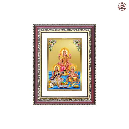 Goddess Lakshmi, Saraswati & Lord Ganesha | Divine Trio Wall & Tabletop Photo Frame in 24K Gold Plated Foil
