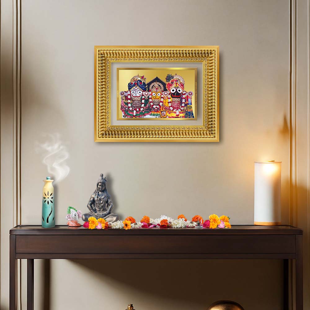 Diviniti 24K Gold Plated Jagannath Subhadra Balabhadra (Classic) Divine Wall Frame for Home Mandir & Office Decor | Luxury Spiritual Gift