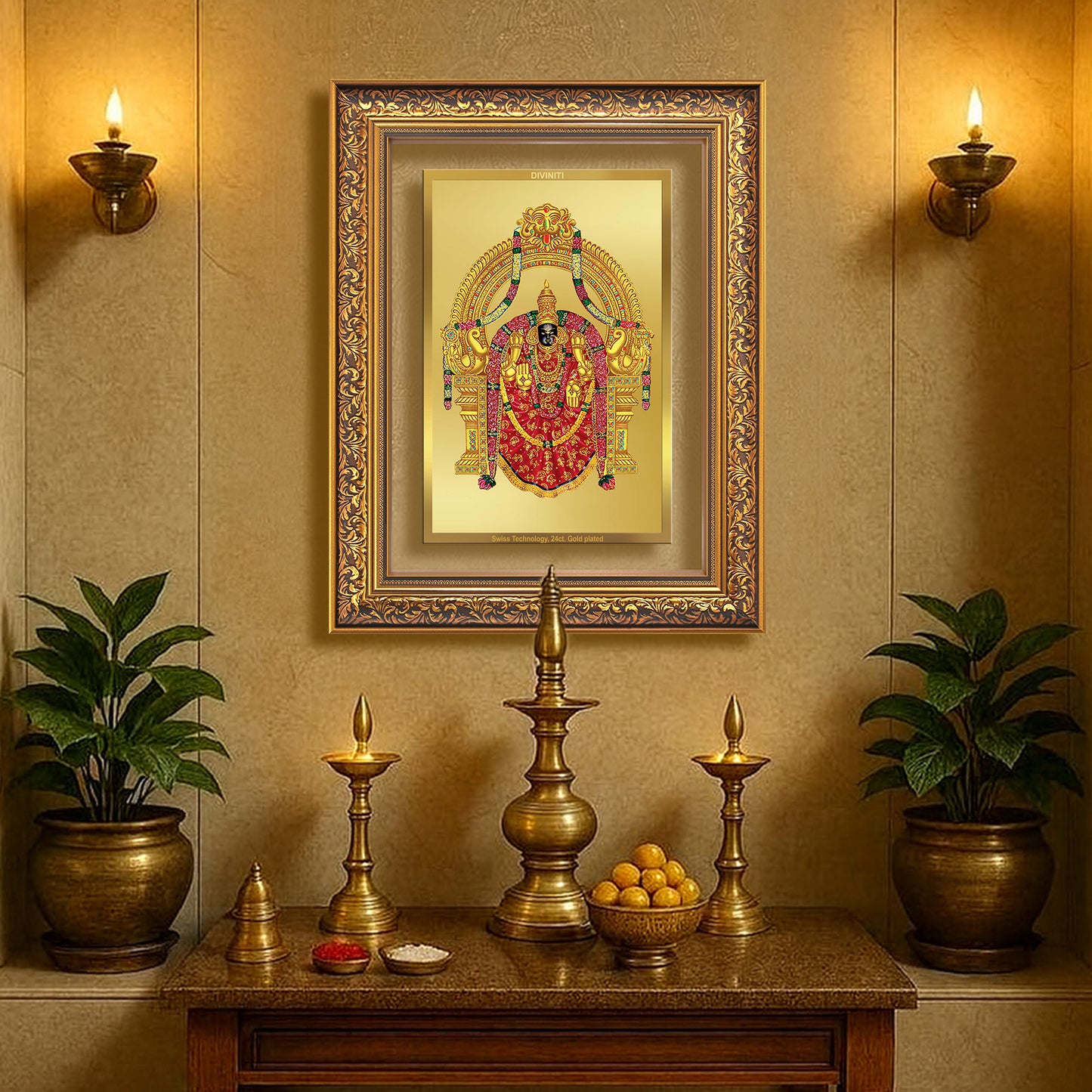 Diviniti 24K Gold Plated Padmavati (Classic) Divine Wall Frame for Home Mandir & Office Decor | Luxury Spiritual Gift