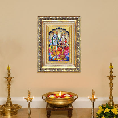 Diviniti 24K Gold Plated Vishnu Lakshmi (Classic) Divine Wall Frame for Home Mandir & Office Decor | Luxury Spiritual Gift
