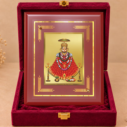 24K Gold-Plated Lord Khatu Shyam Ji MDF Frame | Premium Gift Box | 13.5x16 CM