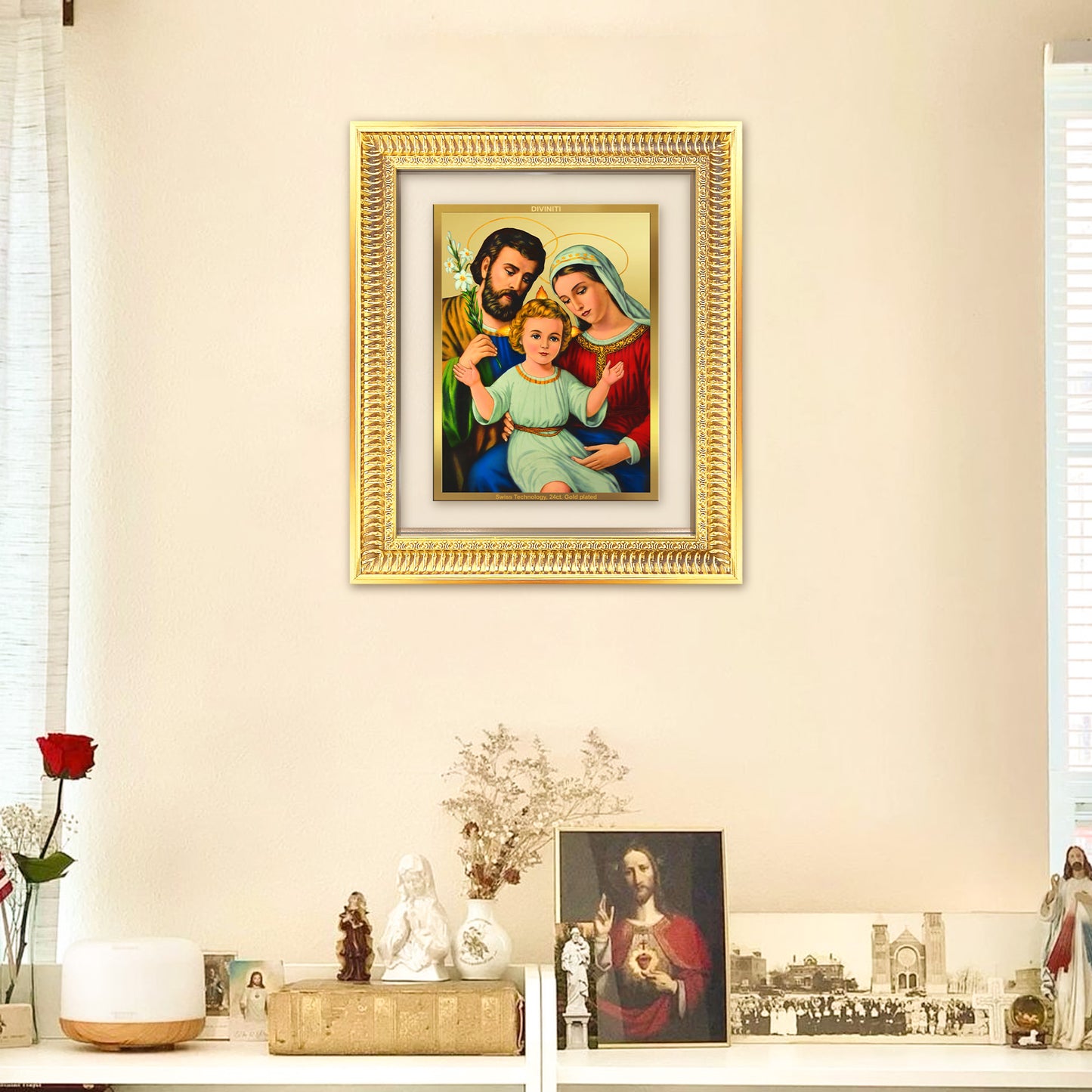 Diviniti 24K Gold Plated Holy Family (Classic) Divine Wall Frame for Home Mandir & Office Decor | Luxury Spiritual Gift