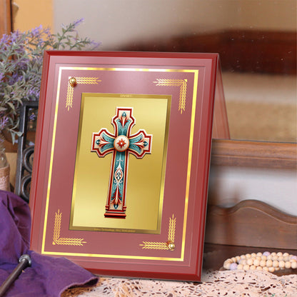 Diviniti 24K Gold Plated Holy Cross Blessing Tabletop Photo Frame | Faith, Hope & Divine Grace