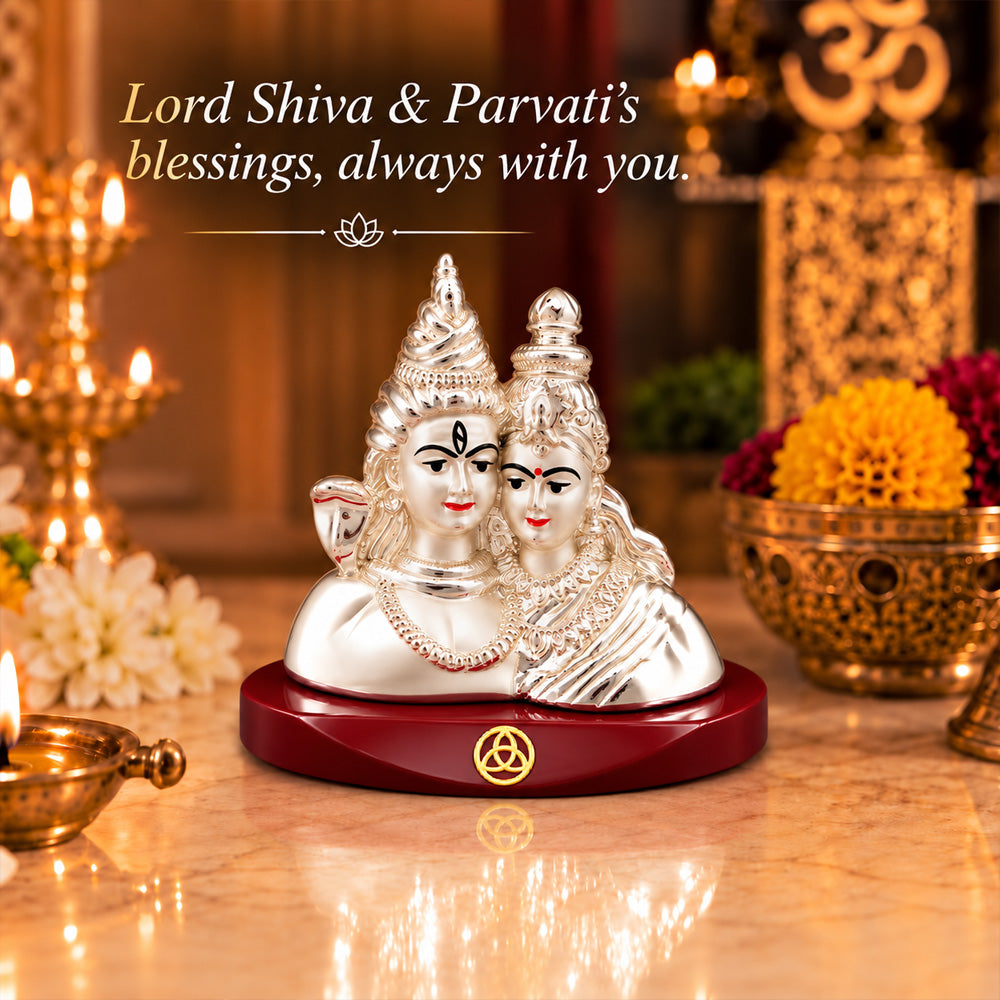 DIVINITI 999 Silver-Plated Shiv Parvati Idol | Car & Home Decor | Gift Box | 7.5x6 CM